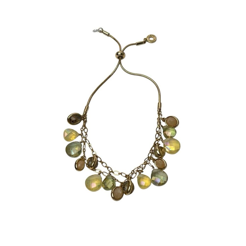 Anne Klein Beaded Bracelet Iridescent Dangle Boho Chic Earthy Gold Tone Unique